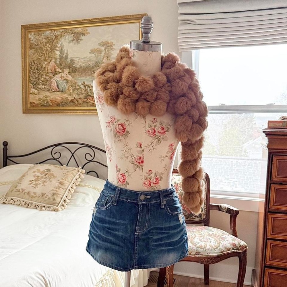 brown pom pom‎ scarf